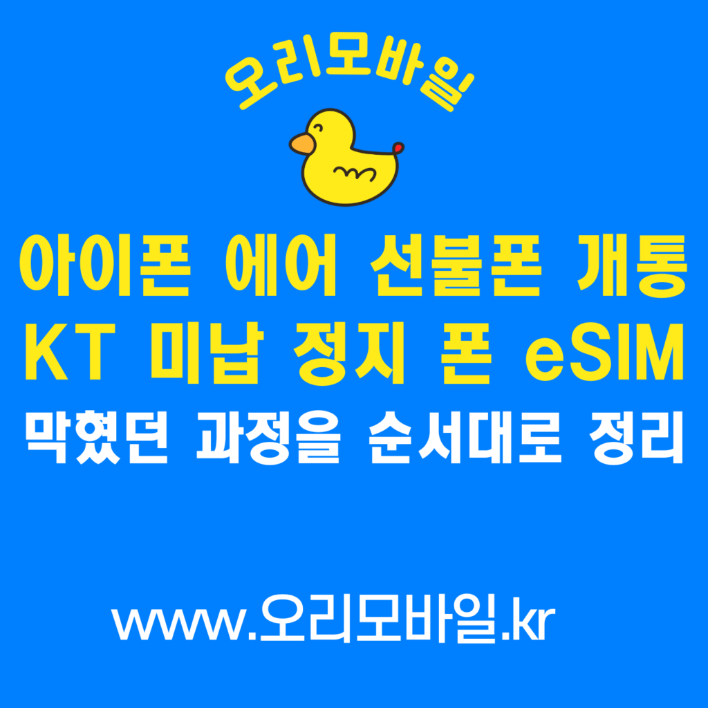 아이폰 에어 선불폰 개통 사례 KT 미납 정지 폰 eSIM 신청 과정